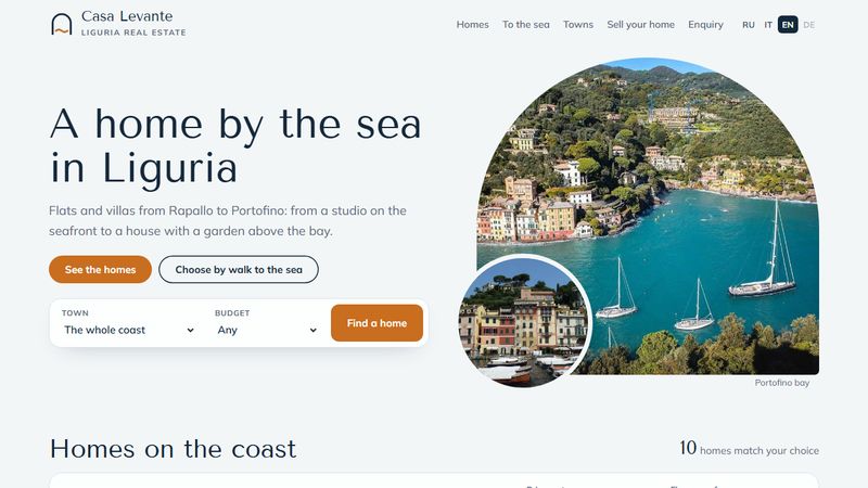 First screen of the Casa Levante site