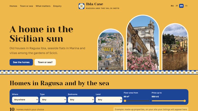 First screen of the Ibla Case site