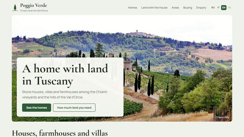 First screen of the Poggio Verde site
