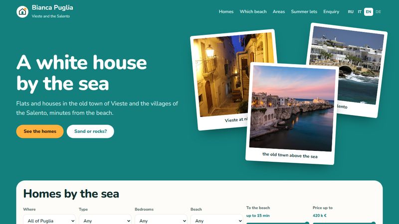 First screen of the Bianca Puglia site