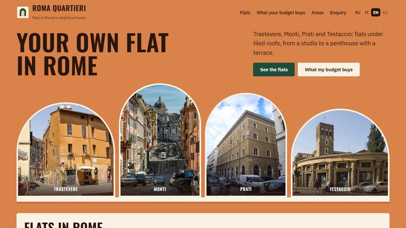 First screen of the Roma Quartieri site