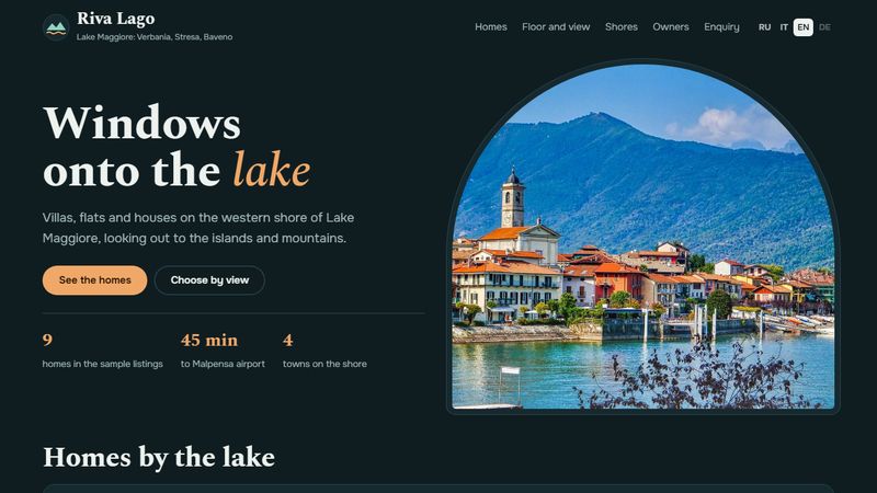 First screen of the Riva Lago site