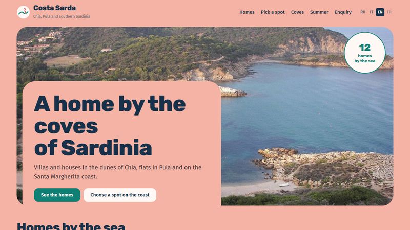 First screen of the Costa Sarda site