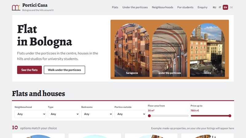 First screen of the Portici Casa site
