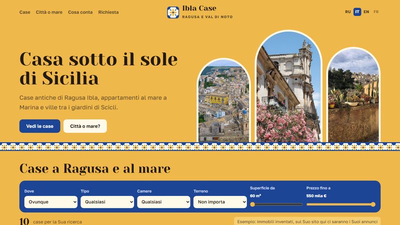 Prima schermata del sito Ibla Case
